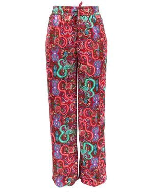 Janara Jones Fantasy Print Satin Wide-Leg Pants - Red