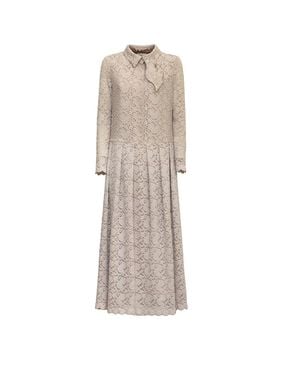 Julia Allert Neutrals Feminine Lace Shirt Dress With Half-Placket - Natural