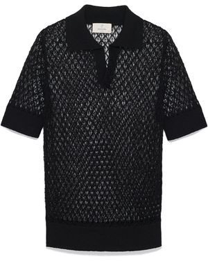 Peraluna Ava Openwork Knit Polo Neck Blouse - Black