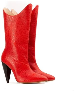 Rosamund Muir London Venezia Ostrich Print Boots - Red