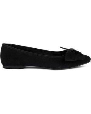 Rag & Co Chuckle Big Bow Suede Ballerina Flats - Black