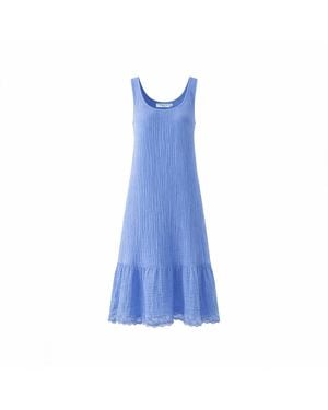 Haris Cotton Sleeveless Maxi Textured Cotton Dress With Lace Trim Hem Regatta - Blue