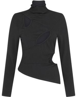 Sour Figs Asymmetric Cutout Stretch Knit Top - Black