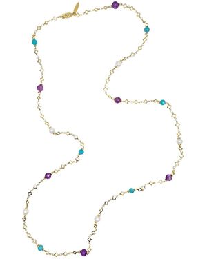 Farra Amethyst Amazonite & Pearl Long Station Necklace - White