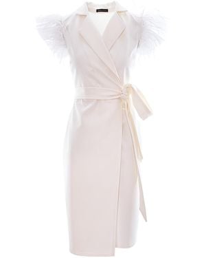 concept A trois Short Wrap Blazer Dress With Winged Tulle Sleeves - White