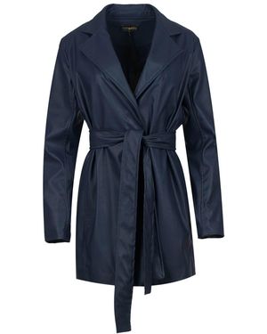 Conquista Faux Leather Jacket With Belt - Blue