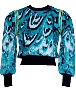 Essien & Emre Levia Merino Wool Knitted Pattern Jumper Jade - Blue