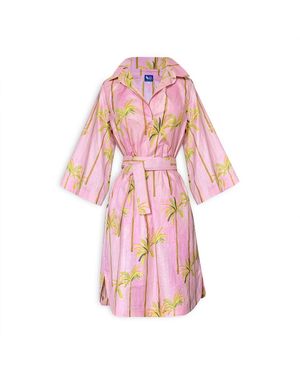 Pick Happy Kimono Dress Palm Tree Cotton - Pink
