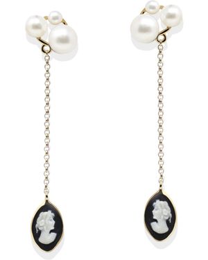 Vintouch Italy Lilith Gold-plated Black Cameo And Pearl Drop Earrings - White