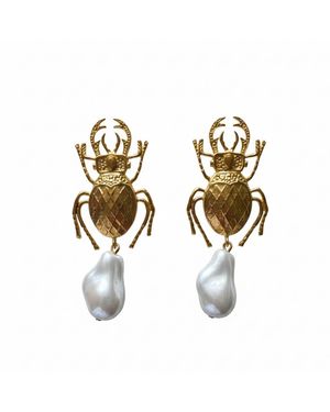 Silver & Elegant Co. The Beetle & Baroque Pearl Earrings - Metallic