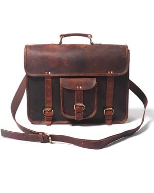 Dötch Leather Leather Messenger Laptop Briefcase- Loculus - Brown