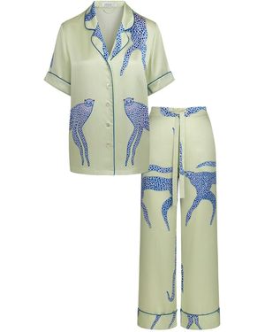 Piola Printed Silk Short-Sleeve Pyjama Set - Blue