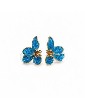 Nuvv Collection Crystal Flower Earrings - Blue