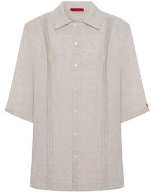 Pcfg Neutrals Daydreamers Short Sleeve Linen Shirt With Stitch Detail - Grey