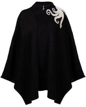 Laines London Neutrals Laines Couture Wool Blend Zip Cape With Embellished Beaded Octopus - Black