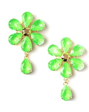 Achala Handcrafted Neon Crystal Flower Earrings - Green