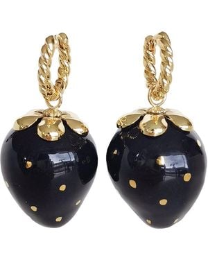 POPORCELAIN Golden Black Porcelain Strawberry Earrings