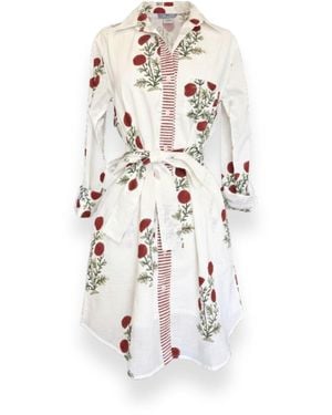 Pick Happy Amelia Shirt Dress Cotton Rouge Floral Print - White