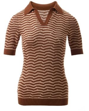 Fully Fashioning Maia Transfer Stitch Knit Polo Shirt - Brown
