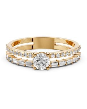 Aya Fine Jewelry Indra Round Brilliant Lab Grown Diamond Double Band Baguette Ring - Metallic