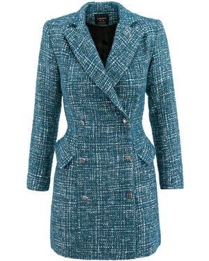 AVENUE No.29 Double Breasted Boucle Blazer Dress - Blue