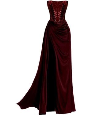 Angelika Jozefczyk Nadya Satin Evening Gown With Sequins Burgundy - Red