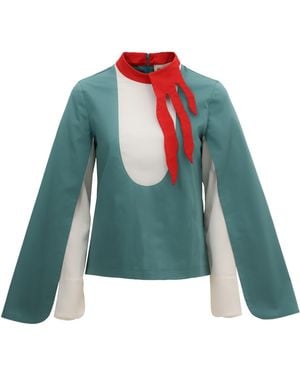 Julia Allert Designer Blouse With Contrast Sleeves - Green