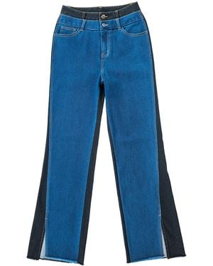 Circular Path Loose Denim Wide Leg Trousers - Blue