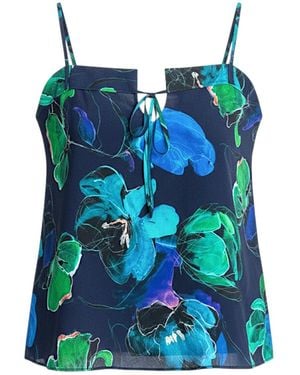 Stovaria Elegant Floral Silk Top – One Of A Kind Crepe Silk Strappy Summer Blouse - Green