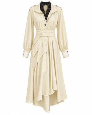 Julia Allert Neutrals Double-Collar Belted A-Line Midi Dress – Ivory - Natural