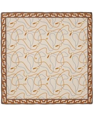 Le Parmentier Neutrals Heritage Chain And Pearls Silk Square Scarf - Natural