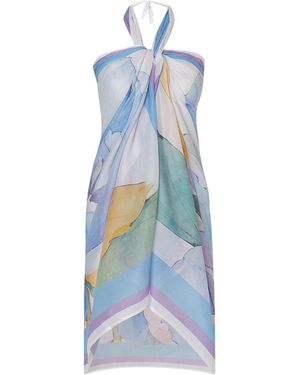 DHARA SHETH DUBAI Fleur Botanical Print Floral Resort Halter-Style Sarong - Blue