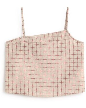 Thinking Mu Top Printed Chequered Lattice Raida - Natural