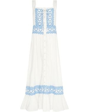 Rose & Nancy Harri Heart And Cotton Heart Embroidery Maxi Dress - Blue