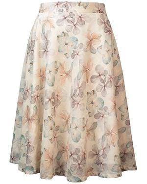 Stovaria Cotton Silk Floral Knee Length A Line Skirt - Natural