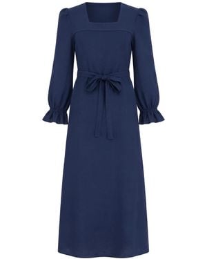 The Tunic Shop Long Sleeves Linen Straight Maxi Dress - Blue