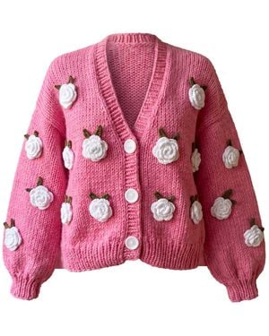 Ana Chic Rose Handmade Knitted Cardigan - Red