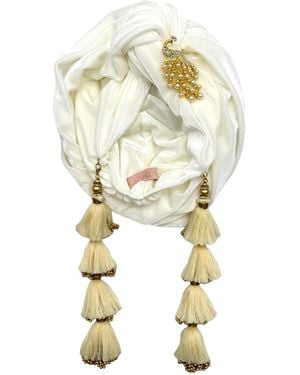 Julia Clancey Neutrals Ivory & Peacock Dorado Velour Turban - Metallic