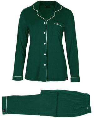 Pretty You London Bamboo Long Sleeved Trouser Pyjama Set - Green