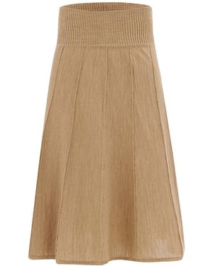 Peraluna High Waist 3D Vertical Striped Below Knee Knitwear Skirt - Natural