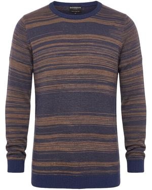 Seren London Stripe Crewneck Wool Jumper – - Blue