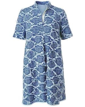 IZABELA MANDOIU Light Denim Mini Dress With Floral Embroidery & Fringe - Blue