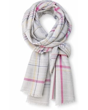 Stovaria Ivory Check Cashmere Scarf - White