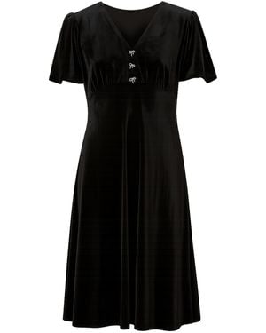 Yumi' Velvet Skater Dress With Dimante Bow Detail - Black