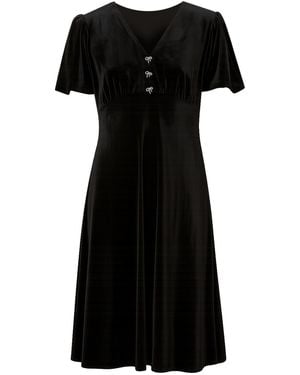 Yumi' Velvet Skater Dress With Dimante Bow Detail - Black