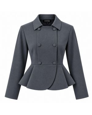 Smart and Joy Fitted Double-Breasted Blazer With Peplum - Blue