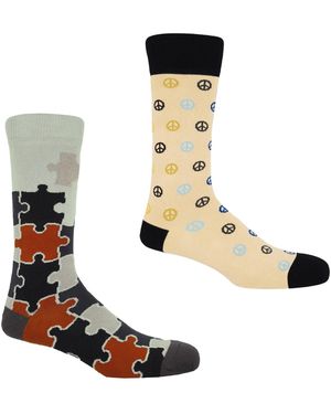 Peper Harow - Made in England Peace & Jigsaw Socks Bundle - White