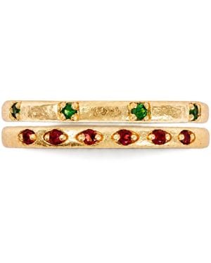ASSUWA Cleopatra & Antonius Tsavorite Garnet Plated Sterling Ring Set - Metallic