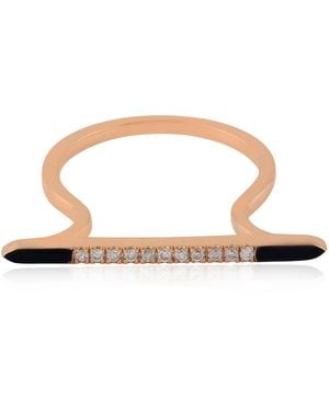 Artisan Rose 14K Rose Enamel & Diamond Minimalist Bar Ring - Brown