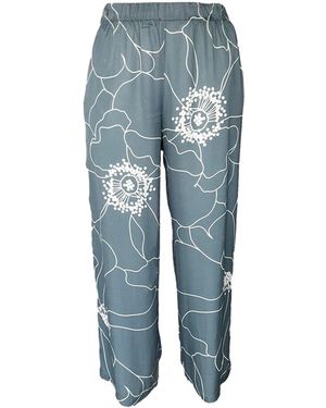 Haris Cotton Printed Satin Elastic Waist Pants Peonies - Blue